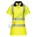 Polo alta visibilità da donna, in maglia 55% cotone + 45% poliestere, 175 gr, modello Pro con bande riflettenti HiVisTex Pro, certificata CE + EN ISO 20471 Classe 2, colore giallo/nero, tg. M
