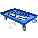 Carrello per cassette norma Europa in ABS, Mis. base 60 x 40 cm, portata 350 kg, 4 ruote in gomma sterzanti, piano d'appoggio in rete, colore blu