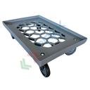 Carrello per cassette norma Europa in ABS, Mis. base 60 x 40 cm, portata 350 kg, 4 ruote in gomma sterzanti, piano d'appoggio in rete, colore grigio