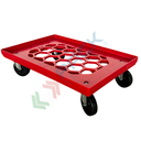 Carrello per cassette norma Europa in ABS, Mis. base 60 x 40 cm, 4 ruote in poliammide sterzanti, portata 350 kg, piano d'appoggio in rete, colore rosso