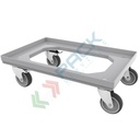 Carrello per cassette norma Europa in ABS, Mis. base 60 x 40 cm, 4 ruote in gomma sterzanti, portata 300 kg, modello con apertura superiore, colore grigio