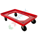 Carrello per cassette norma Europa in ABS, Mis. base 60 x 40 cm, 4 ruote in poliammide sterzanti, portata 300 kg, modello con apertura superiore, colore rosso