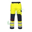 Pantaloni alta visibilità multinorma, in tessuto Modaflame Work HV (60% modacrilico + 39% Cotone + 1% Fibra di carbonio), 280 gr, omologati CE + EN ISO 11612 + EN ISO 11611 + EN 1149 -5 + IEC 61482-2 + EN 13034 + EN ISO 20471 Classe 2, colore giallo/blu n
