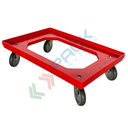 Carrello per cassette norma Europa in ABS, Mis. base 60 x 40 cm, 4 ruote in gomma sterzanti, portata 300 kg, modello con apertura superiore, colore rosso
