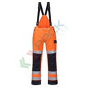 Pantalone alta visibilità multinorma in Modaflame Rain+ HV (98% Poliestere + 2% Fibra di carbonio) 350 gr, certificato EN ISO 11612 + EN ISO 11611 + EN 1149 -5 + IEC 61482-2 + EN 13034 + EN ISO 20471 Classe 2 + RIS 3279 TOM + EN 343, colore arancione/blu