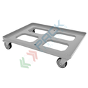 Carrello per cassette norma Europa in ABS, Mis. base 80 x 60 cm, 4 ruote in gomma sterzanti, portata 400 kg, modello con apertura superiore, colore grigio