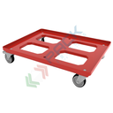 Carrello per cassette norma Europa in ABS, Mis. base 80 x 60 cm, 4 ruote in gomma sterzanti, portata 400 kg, modello con apertura superiore, colore rosso