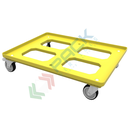 Carrello per cassette norma Europa in ABS, Mis. base 80 x 60 cm, 4 ruote in gomma sterzanti, portata 400 kg, modello con apertura superiore, colore giallo