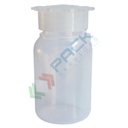 Bottiglia in plastica (PE) cilindrica a collo largo, graduata, capacità 50 ml, chiusura con tappo a vite e sottotappo (tappo incluso)