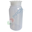 Bottiglia in plastica (PE) cilindrica a collo largo, graduata, capacità 250 ml, chiusura con tappo a vite e sottotappo (tappo incluso)