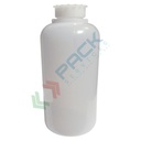 Bottiglia in plastica (PE) cilindrica a collo largo, graduata, capacità 2000 ml, chiusura con tappo a vite e sottotappo (tappo incluso)