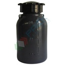 Bottiglia in plastica (PE) cilindrica a collo stretto, graduata, capacità 50 ml, chiusura con tappo a vite e sottotappo (tappo incluso), colore grigio scuro
