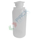 Bottiglia in plastica (PE) cilindrica a collo stretto, graduata, capacità 125 ml, chiusura con tappo a vite e sottotappo (tappo incluso)