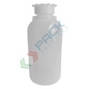 Bottiglia in plastica (PE) cilindrica a collo stretto, graduata, capacità 250 ml, chiusura con tappo a vite e sottotappo (tappo incluso)