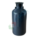 Bottiglia in plastica (PE) cilindrica a collo stretto, graduata, capacità 500 ml, chiusura con tappo a vite e sottotappo (tappo incluso), colore grigio scuro