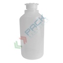 Bottiglia in plastica (PE) cilindrica a collo stretto, graduata, capacità 500 ml, chiusura con tappo a vite e sottotappo (tappo incluso)