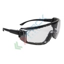 Occhiali protettivi da lavoro monolente, rivestimento antigraffio e anti appannamento, in policarbonato, EN 166 1 F + EN 172 5-3.1, modello Focus ampio e avvolgente, lente chiara