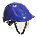 Casco da lavoro con calotta in ABS + policarbonato non ventilata, con visiera retrattile, ideale per i lavori su impianti a bassa tensione, modello Endurance Plus, tg. regolabile, colore blu