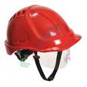 Casco da lavoro con calotta in ABS + policarbonato non ventilata, con visiera retrattile, ideale per i lavori su impianti a bassa tensione, modello Endurance Plus, tg. regolabile, colore rosso
