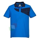 Polo da lavoro bicolore 55% Cotone + 45% Poliestere, 144 gr, tessuto traspirante con design antigraffio, vestibilità slim, cuciture in contrasto, colore blu royal/blu navy