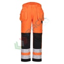 Pantaloni alta visibilità multitasche, in tessuto Kingsmill Polycotton (65% poliestere + 35% cotone), 245 gr, modello con tasche holster multifunzionali, omologati CE + EN ISO 20471 Classe 2, colore arancione/nero, tg. 4XL