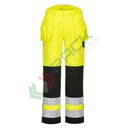 Pantaloni alta visibilità multitasche, in tessuto Kingsmill Polycotton (65% poliestere + 35% cotone), 245 gr, modello con tasche holster multifunzionali, omologati CE + EN ISO 20471 Classe 2, colore giallo/nero, tg. 3XL