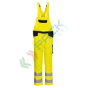 Salopette alta visibilità in Kingsmill Polycotton (65% poliestere + 35% cotone) 245 gr, finiture antigraffio e metal-free, 7 tasche ampie, certificata EN ISO 20471 Classe 2, colore giallo/nero, tg. S