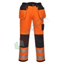 Pantaloni alta visibilità in tessutoTitanmill Plus Stretch (65% poliestere + 33% cotone + 2% elastane), 245 gr, modello Stretch PW3 con tasche holster multifunzionali, omologati CE + EN ISO 20471 Classe 2, colore arancione/nero, tg. 4XL