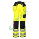 Pantaloni alta visibilità in tessutoTitanmill Plus Stretch (65% poliestere + 33% cotone + 2% elastane), 245 gr, modello Stretch PW3 con tasche holster multifunzionali, omologati CE + EN ISO 20471 Classe 2, colore giallo/nero, tg. XS