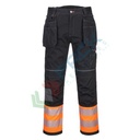 Pantaloni alta visibilità in tessutoTitanmill Plus Stretch (65% poliestere + 33% cotone + 2% elastane), 300 gr, modello Stretch PW3 con tasche holster multifunzionali, omologati CE + EN ISO 20471 Classe 1, colore arancione/nero, tg. L