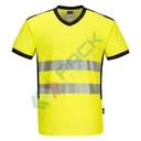 T-shirt alta visibilità in maglia, 55% cotone + 45% poliestere, 175 gr, modello PW3 stile moderno con collo a V, certificata CE + EN ISO 20471 Classe 2, colore giallo, tg. XXXL