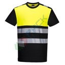 T-Shirt alta visibilità in maglia 55% cotone + 45% poliestere, 175 gr, con banda HiVisTex Pro di alta qualità, certificata EN ISO 20471 Classe 1, colore nero/giallo, tg. XXL