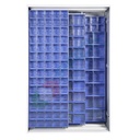 Armadio con cassettiere porta minuteria, capacità 120 cassetti, 2 pannelli fissi + 2 scorrevoli, colore blu