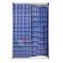 Armadio con cassettiere porta minuteria, capacità 154 cassetti, 2 pannelli fissi + 2 scorrevoli, colore blu