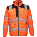 Giacca alta visibilità, modello performante PW3, 100% poliestere Ripstop (85 gr) + fodera Insulatex (170 gr), omologata EN ISO 20471, colore arancione/nero