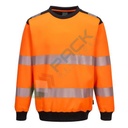 Felpa alta visibilità girocollo, senza cappuccio, PW3 modello performante, 65% poliestere + 35% cotone, 300 gr, senza zip, omologata EN ISO 20471, colore arancione + nero