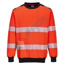 Felpa alta visibilità girocollo, senza cappuccio, PW3 modello performante, 65% poliestere + 35% cotone, 300 gr, senza zip, omologata EN ISO 20471, colore rosso + nero