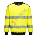 Felpa alta visibilità girocollo, senza cappuccio, PW3 modello performante, 65% poliestere + 35% cotone, 300 gr, senza zip, omologata EN ISO 20471, colore giallo + nero
