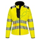 Giacca alta visibilità Softshell, da donna, modello performante PW3, 94% poliestere + 6% Elastan, 310 gr, omologata EN ISO 20471, colore giallo/nero