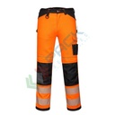 Pantaloni alta visibilità elasticizzati da donna, in tessutoTitanmill Plus Stretch (65% poliestere + 33% cotone + 2% elastane), 245 gr, modello PW3, omologati CE + EN ISO 20471 Classe 2, colore arancione/nero, tg. M