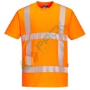 T-Shirt alta visibilità 100% poliestere, punto occhio di pernice, 150 gr, con nastro HiVisTex Pro configurazione RWS, certificata EN ISO 20471 Classe 2, colore arancione, tg. M