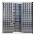 Armadio con cassettiere porta minuteria, capacità 281 cassetti, 3 pannelli fissi + 4 scorrevoli, colore grigio scuro