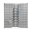 Armadio con cassettiere porta minuteria, capacità 370 cassetti, 3 pannelli fissi + 4 scorrevoli, colore grigio chiaro