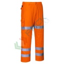 Pantaloni alta visibilità in tessuto Kingsmill Polycotton (65% poliestere + 35% cotone), 245 gr, 9 tasche ampie, modello Combat a tre bande, omologati CE + EN ISO 20471 Classe 2, colore arancione, tg. S
