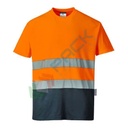 T-Shirt alta visibilità in maglia in 55% cotone + 45% poliestere, 175 gr, tessuto Cotton Comfort leggero e traspirante, certificata EN ISO 20471 Classe 2 + RIS 3279-TOM, colore arancione/blu navy, tg. 4XL