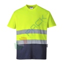 T-Shirt alta visibilità in maglia in 55% cotone + 45% poliestere, 175 gr, tessuto Cotton Comfort leggero e traspirante, certificata EN ISO 20471 Classe 2 + RIS 3279-TOM, colore giallo/blu navy, tg. M