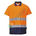 Polo alta visibilità in maglia in 55% cotone + 45% poliestere, 175 gr, tessuto Cotton Comfort leggero e traspirante, certificata EN ISO 20471 Classe 2 + RIS 3279-TOM, colore arancione/blu navy, tg. 4XL