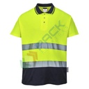 Polo alta visibilità in maglia in 55% cotone + 45% poliestere, 175 gr, tessuto Cotton Comfort leggero e traspirante, certificata EN ISO 20471 Classe 2 + RIS 3279-TOM, colore giallo/blu navy, tg. 4XL