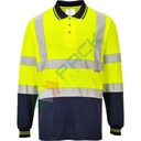 Polo alta visibilità 100% poliestere, punto occhio di pernice, 150 gr, maniche lunghe con polsini a costine per calore e comfort, certificata EN ISO 20471 Classe 3 + RIS 3279 TOM, colore giallo/blu navy, tg. 3XL