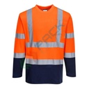 T-shirt alta visibilità in maglia in 55% cotone + 45% poliestere 175 gr, maniche lunghe con alto contenuto di cotone per un comfort superiore, certificata EN ISO 20471 Classe 3 + RIS 3279 TOM, colore arancione/blu navy, tg. XXL